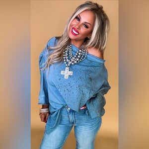 A RARE BIRD handmade blue oversized top in one size New With Tags Retail $131.95